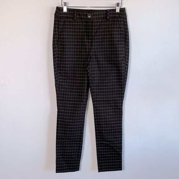 NWT Loft Brown Plaid High Waist Ankle Skinny Stretch Dress Pants Sz 2 Petite - Picture 3 of 13